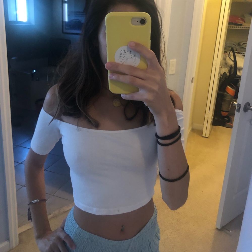 white off shoulder crop top